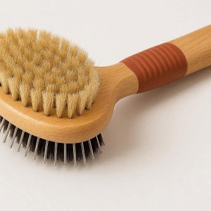 Double Sided Pet Brush Natural Bristle Stainless Steel Pins Multifunctional Grooming Tool For Long Short Hair