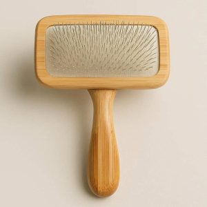 Bamboo Handle Pet Slicker Brush Natural Wooden Deshedding Tool Eco Friendly Soft Pins For Small Animals