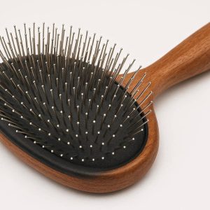 Professional Pet Pin Brush Cushion Base Wood Handle Gentle Detangling Tool For Long Haired Large Dogs