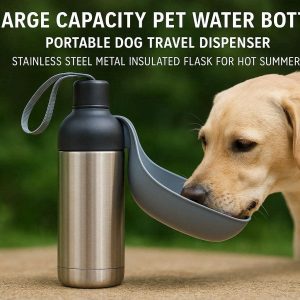 Large Capacity Pet Water Bottle Portable Dog Travel Dispenser Stainless Steel Metal Insulated Flask For Hot Summer