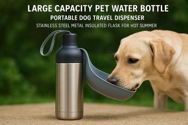 4 Large Capacity Pet Water Bottle Portable Dog Travel Dispenser Stainless Steel Metal Insulated Flask For Hot Summer