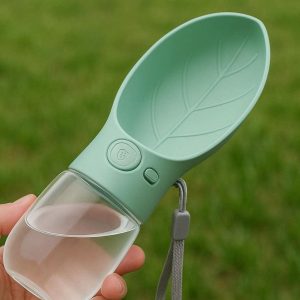 Antibacterial Portable Pet Water Bottle Lightweight Dog Travel Drink Cup With Wide Leaf Shape Silicone Trough Bowl